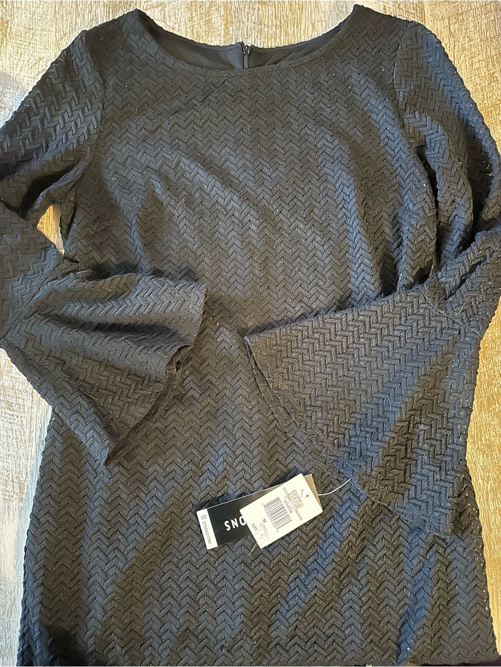 Medium Black Textured Long-Sleeve Dress